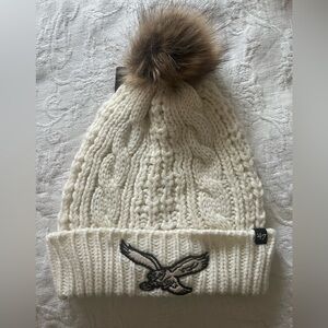 47 Brand White Knit Beanie with Pom
